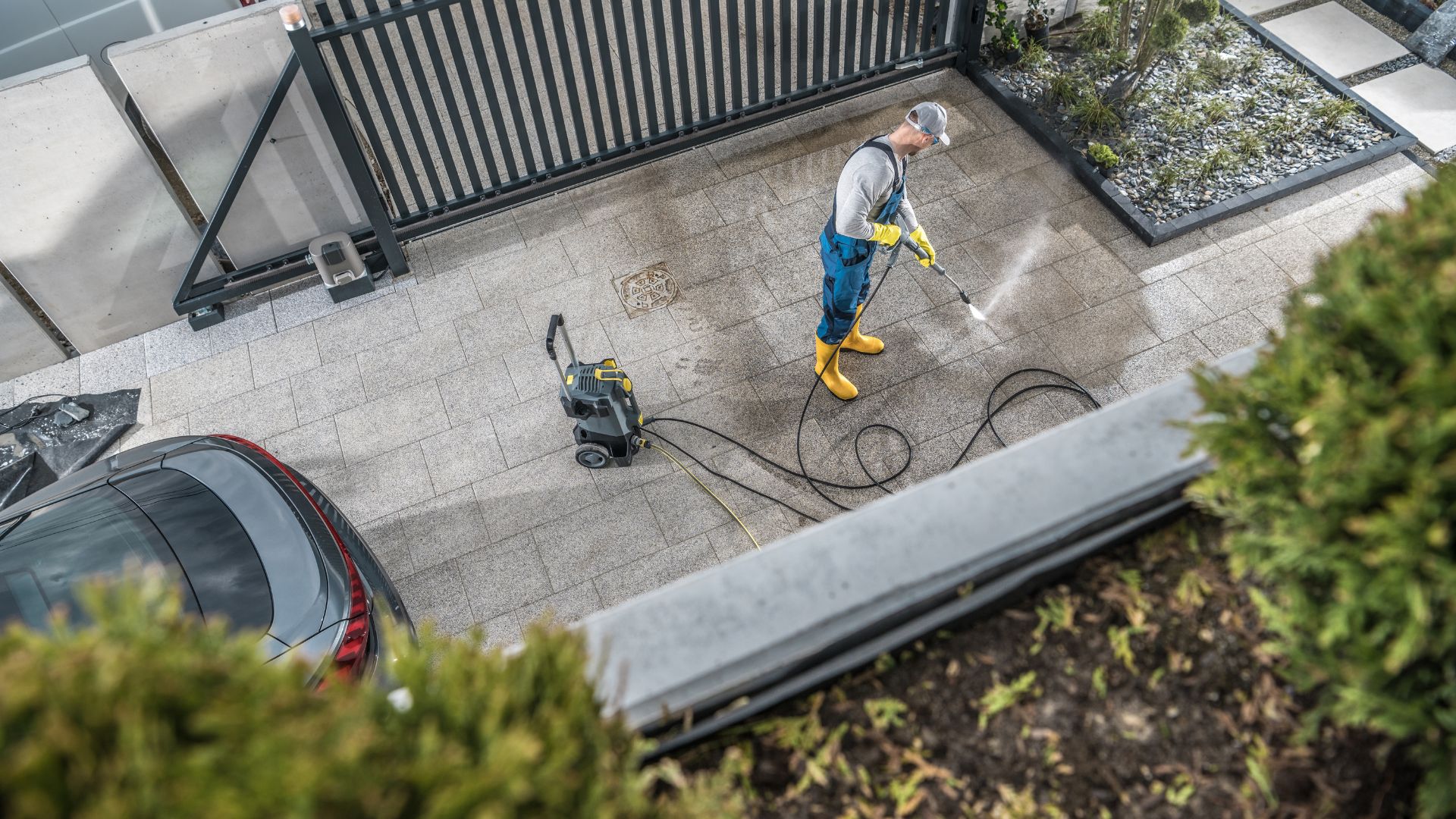 man cleaning drive